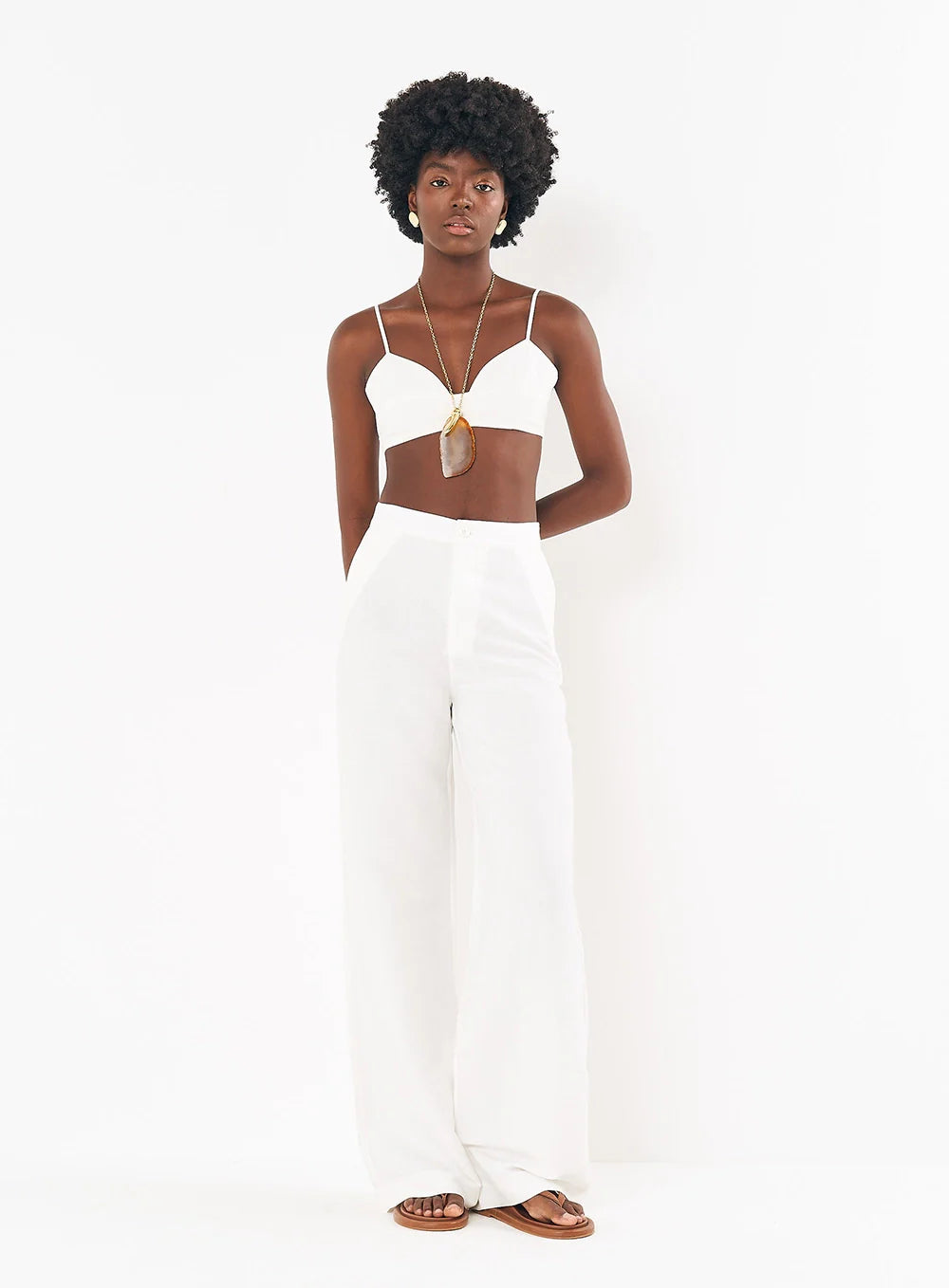 Calça Feminina Ampla Em Linho