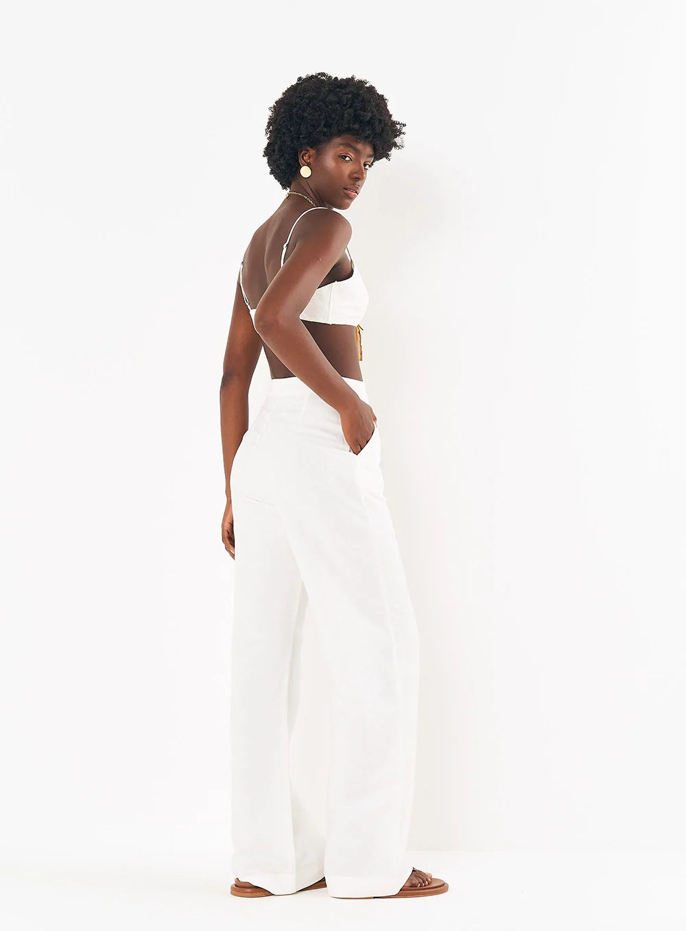 Calça Feminina Ampla Em Linho