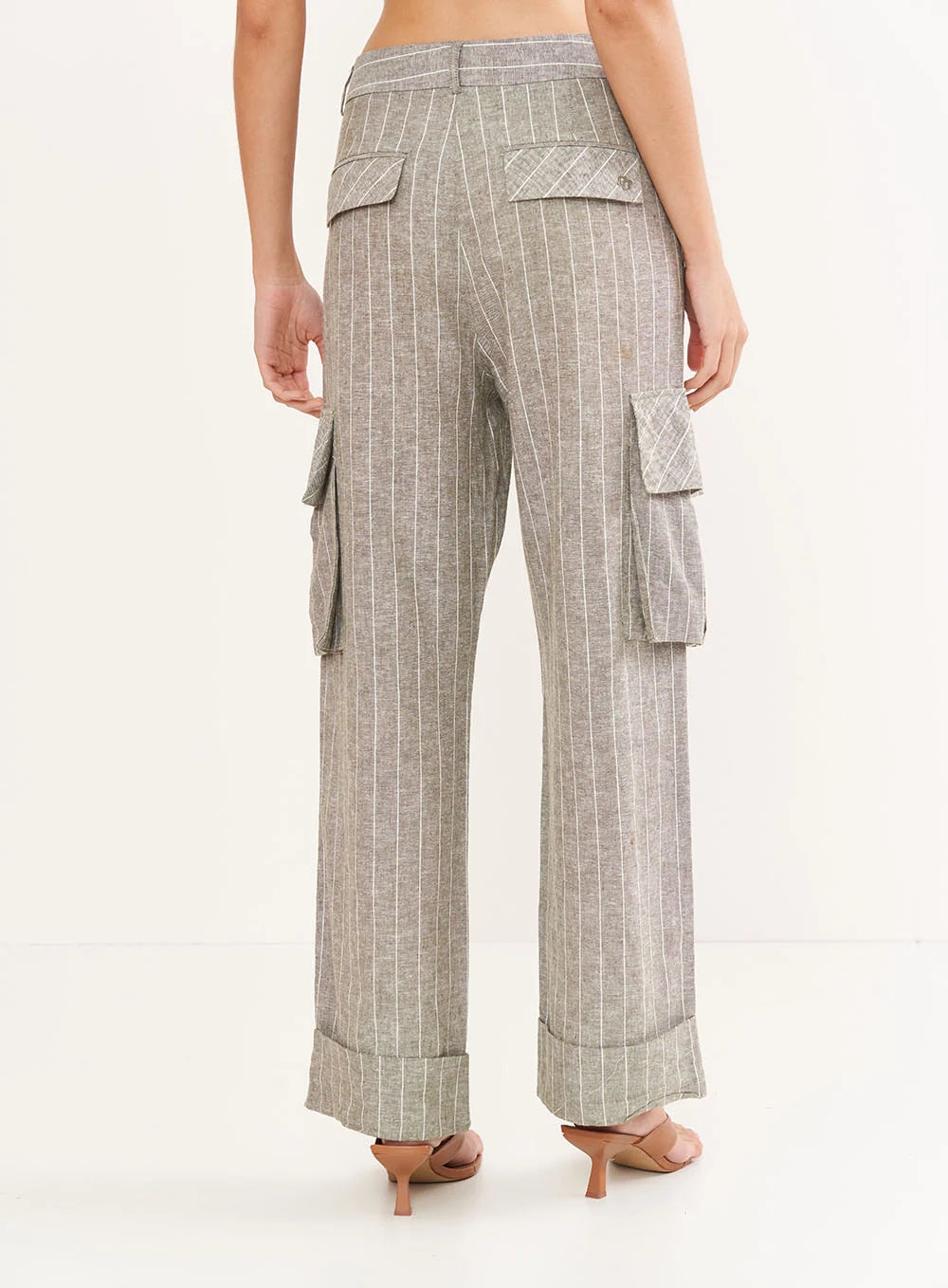 Calça Feminina Cargo Linho Listrada