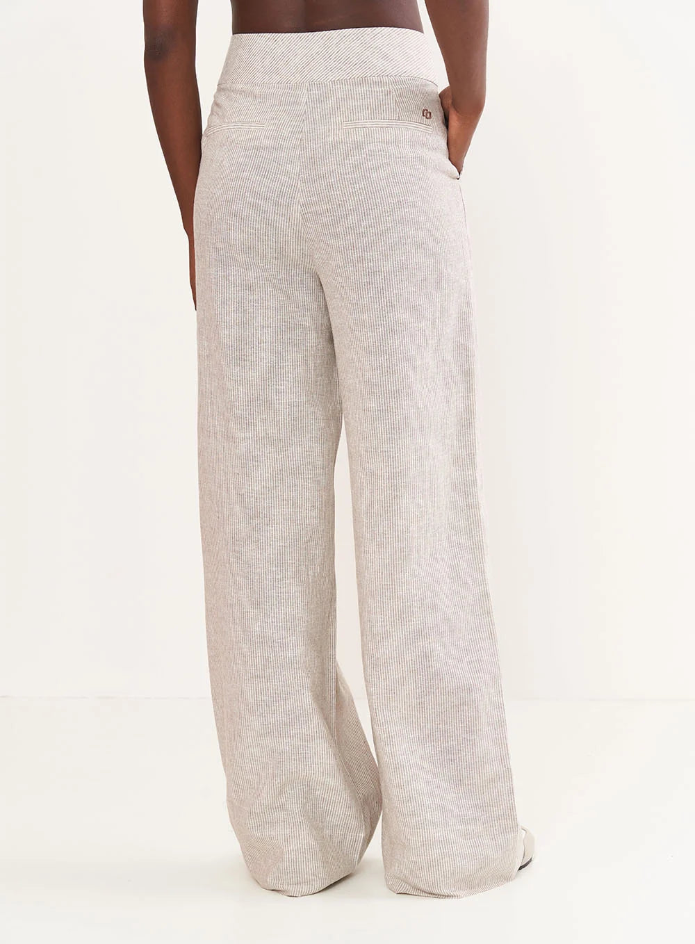 Calca Feminina Linho Listrada Pantalona