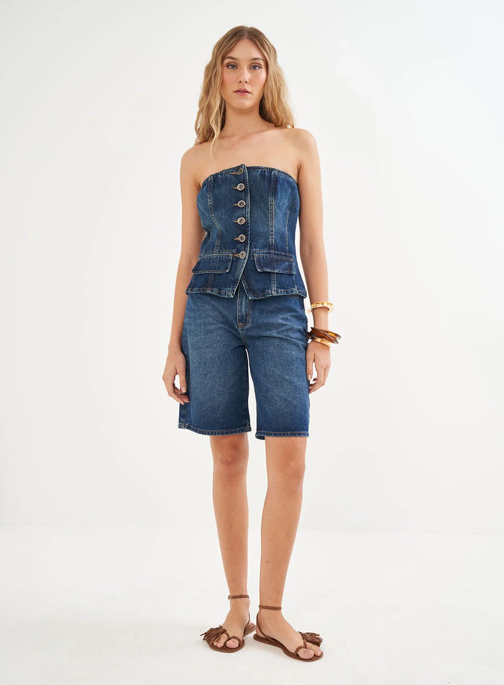 Blusa Jeans Alfaiataria Slim