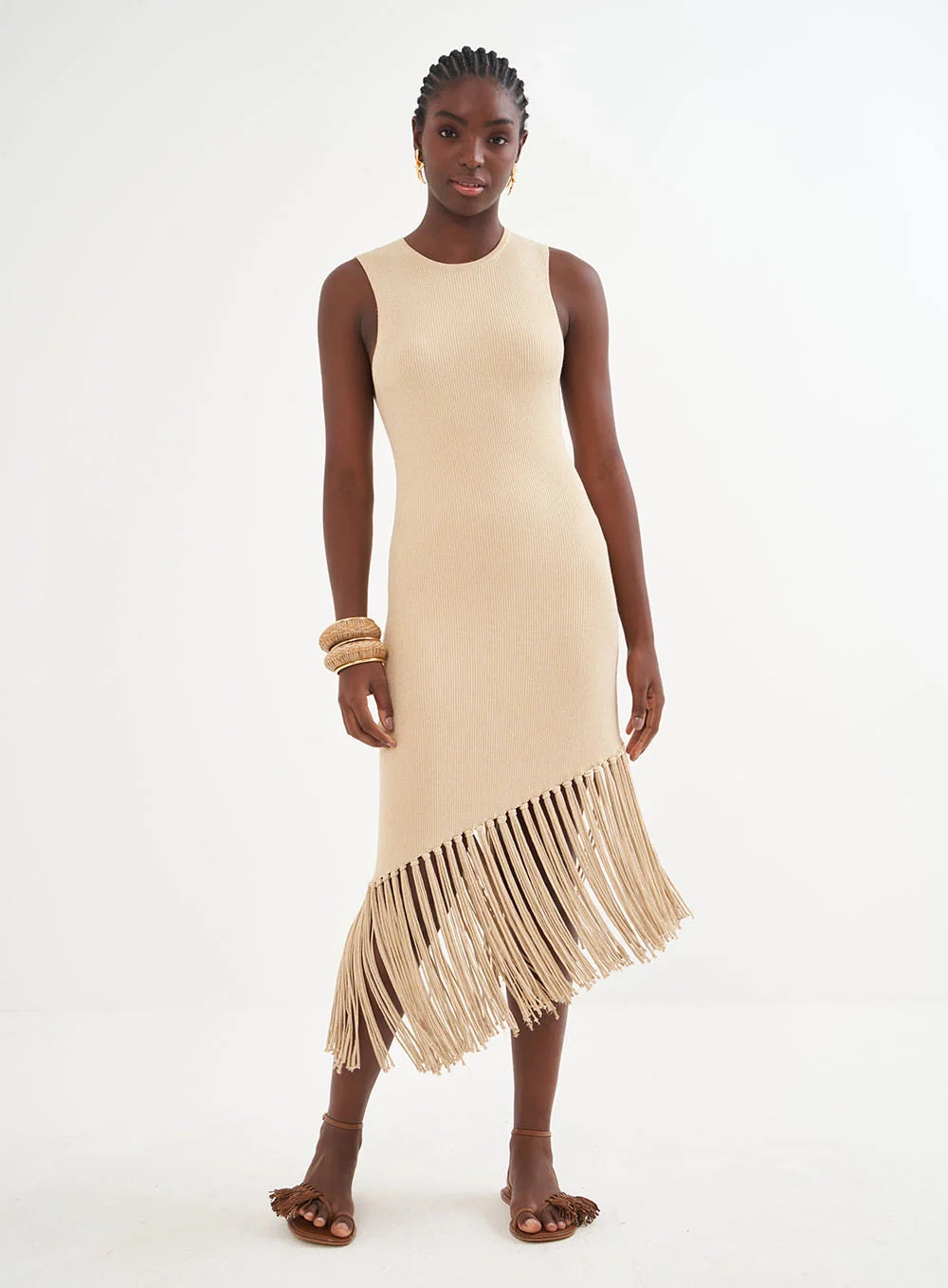 Vestido Trico Metalizado Com Franjas – Riviera