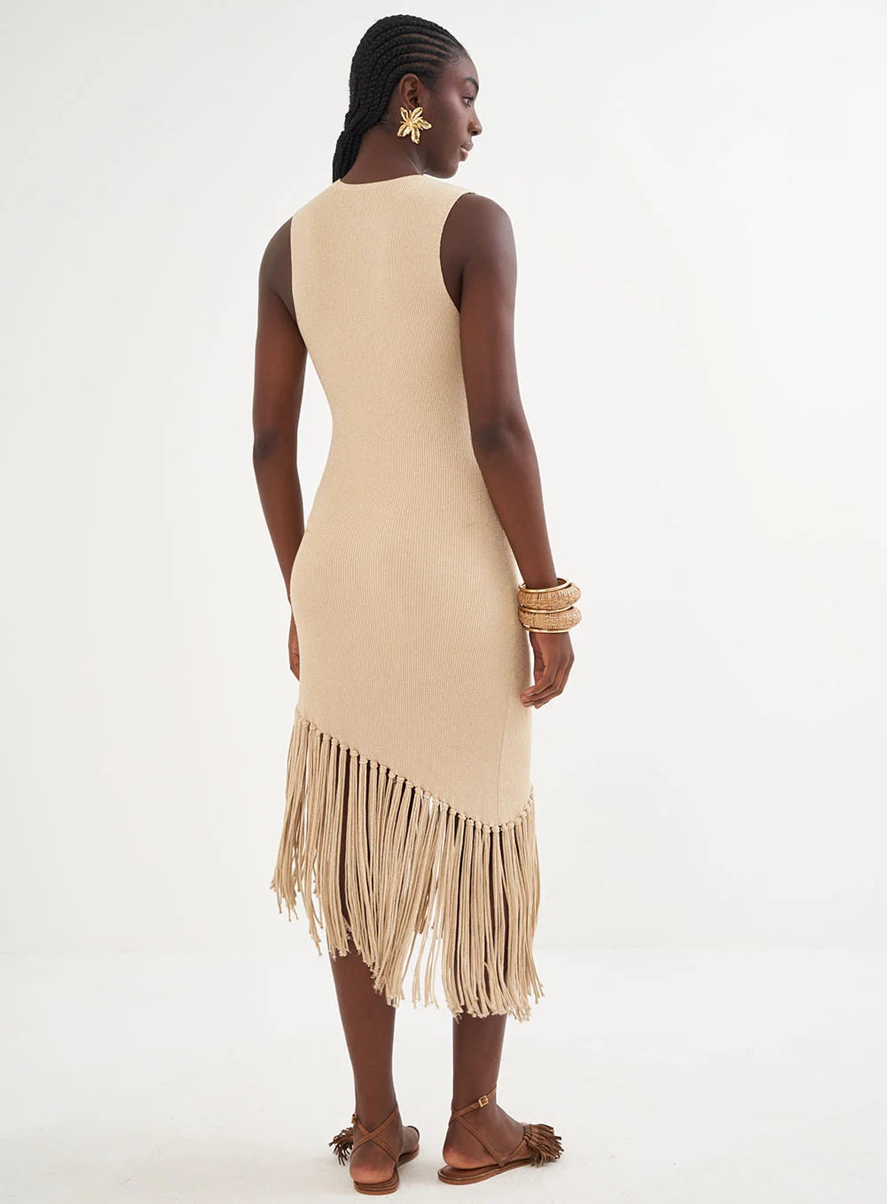 Vestido Trico Metalizado Com Franjas – Riviera