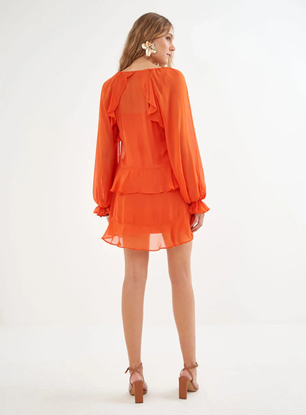 Vestido Fluido Com Babados E Manga Longa – Riviera